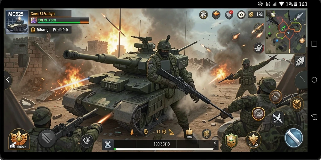 Tangkapan layar gameplay MG525 yang menunjukkan strategi pertempuran.