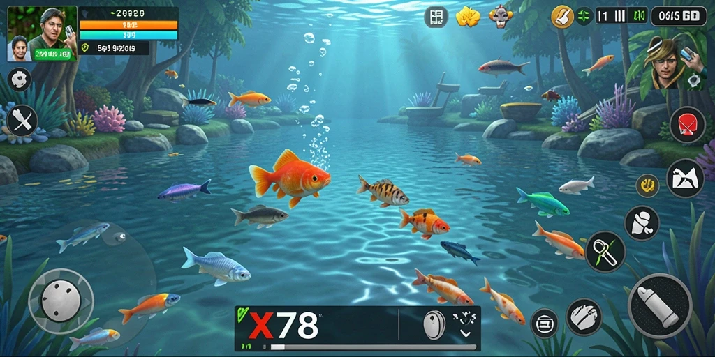 Gameplay X78: Tangkap ikan terbesar dengan teknik memancing terbaik.